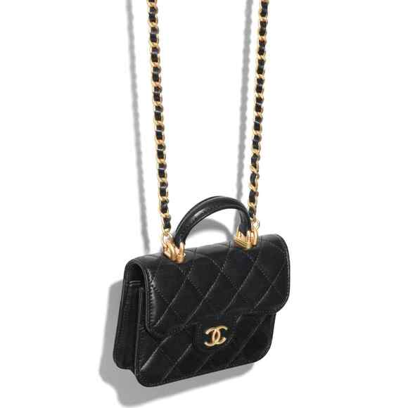 Chanel 21A Black Flap Coin Purse With Chain Gold Handle Shoulder Crossbody Bag - Picture 5 of 12